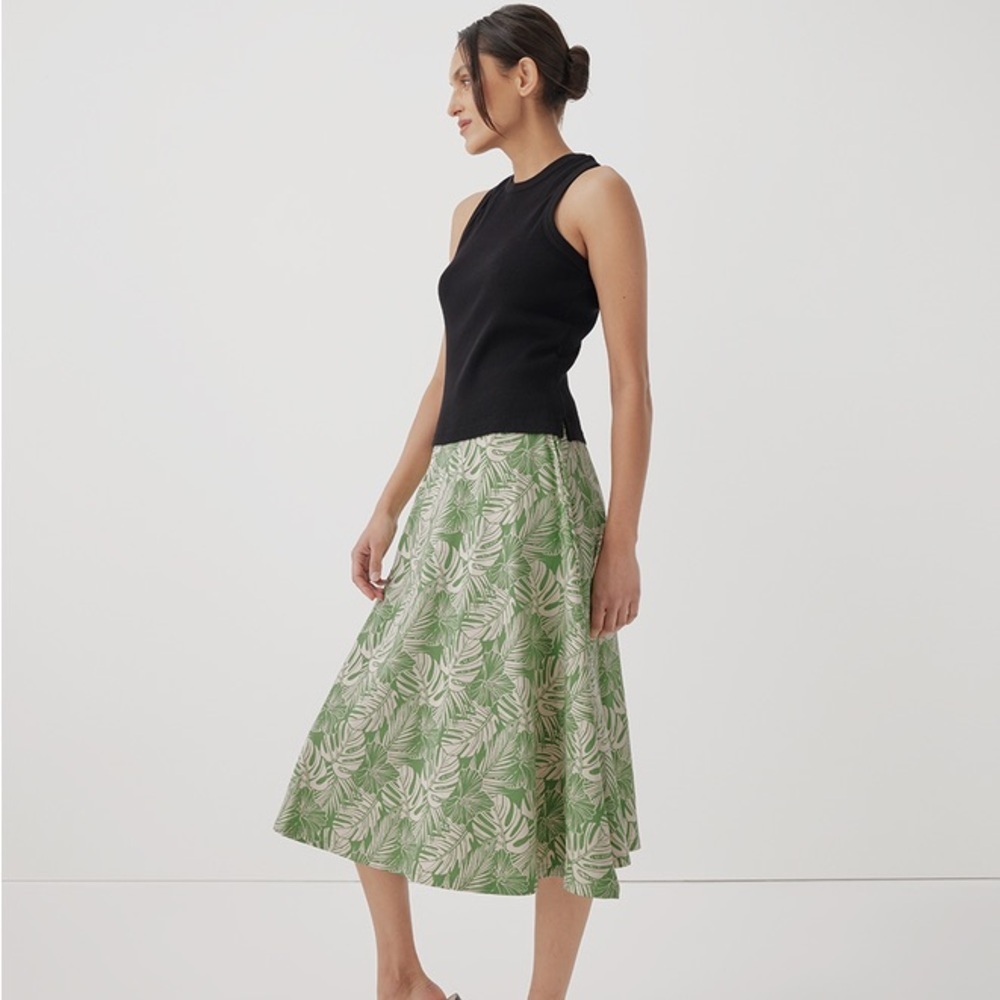 Pact Green Leaf Print Midi Skirt